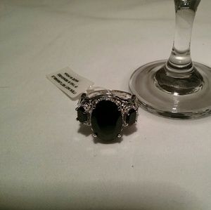 Black Spinel Ring  Platinum Bonded over Brass